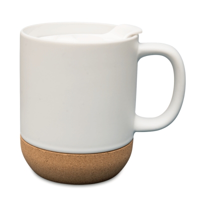White mug with lid and cork bottom for sublimation